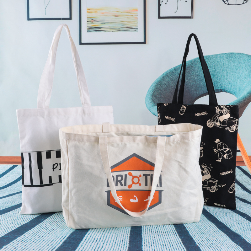 厂家批发可爱卡通印花棉布袋 简约纯色彩印手提袋 单肩礼品购物袋