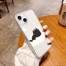 ins小众设计师云朵猫咪适用iPhone16/15plus防摔12透明精孔手机壳