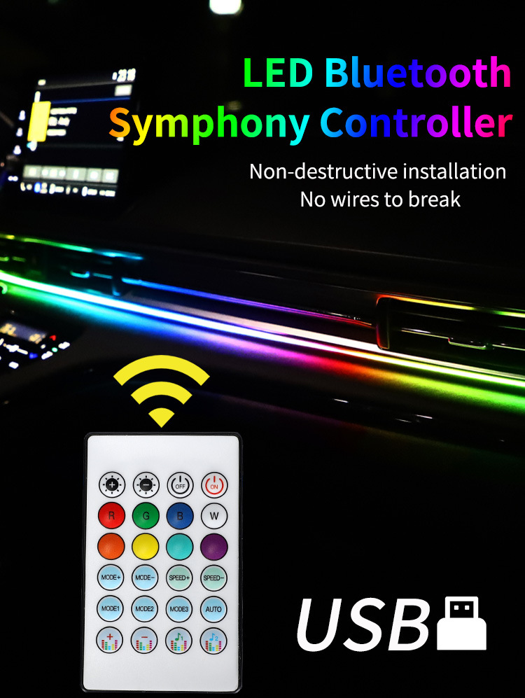 Car central control atmosphere lamp magic color modified LED acrylic atmosphere lamp USB installation-free running water decorative lamp