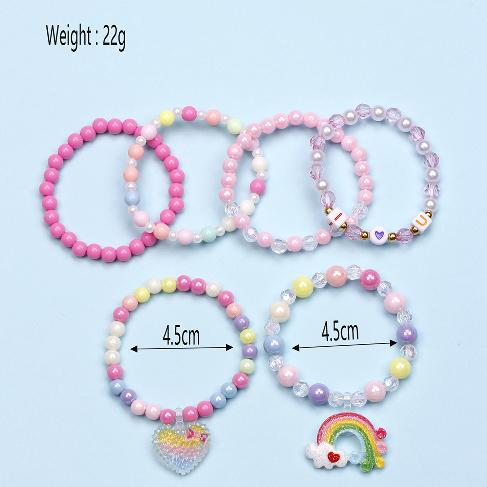 Sweet Rainbow Heart Shape Plastic Beaded Bracelets