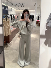 松弛感露肩套头长袖卫衣宽松纯色百搭休闲长裤女秋冬新款时尚套装