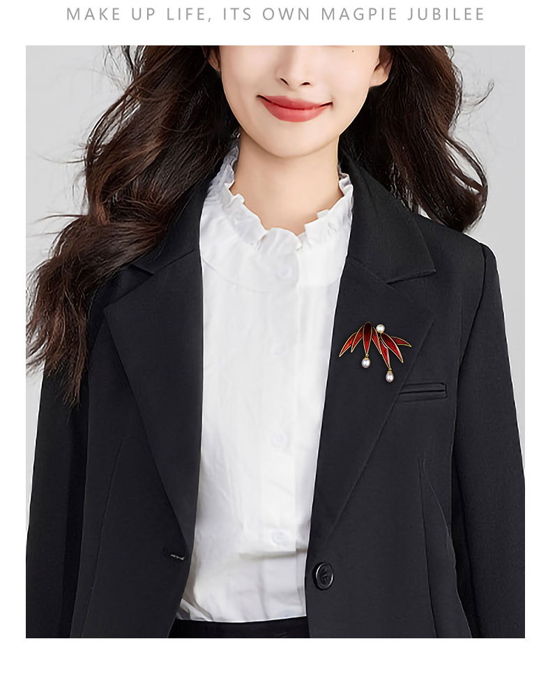 国风平安竹叶胸针时尚优雅淡水珍珠竹子胸花小众高级感