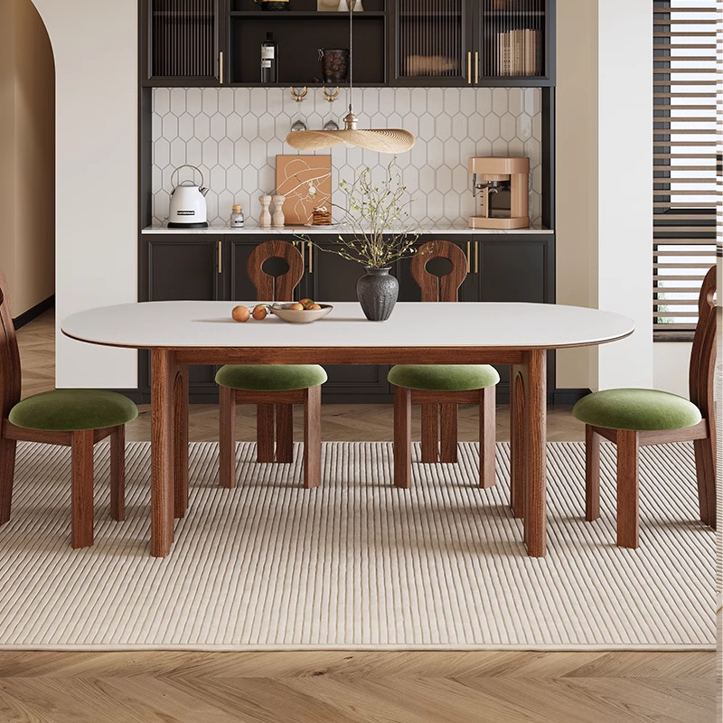 Danvance estilo antiguo estilo francés madera sólida mesa de comedor de madera de cera blanca pequeña casa mesa de comedor de tabla de roca oval