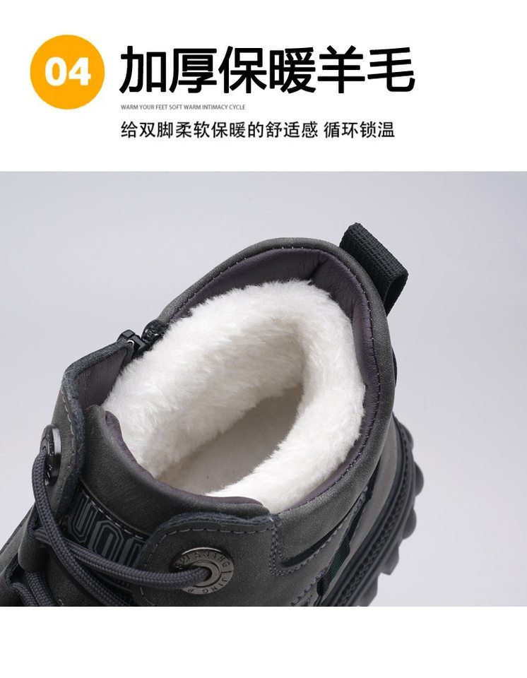 Giày bốt Martin nam cổ cao lót bông giữ ấm, chống trượt, gót thấp 1–3 cm — Màu xám chi tiết 10