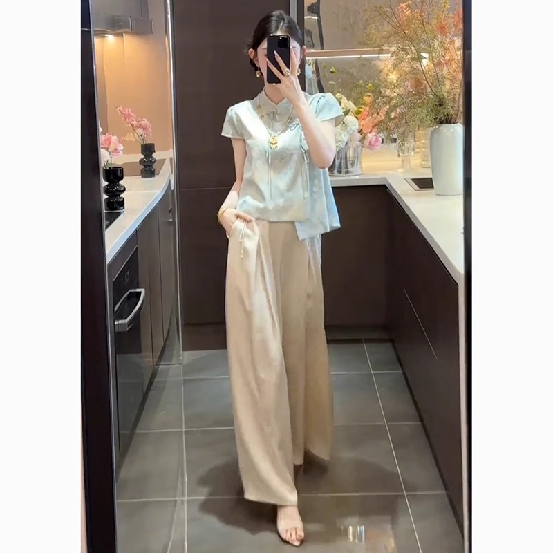 シングルピース/新しい中国風の優しい新しいスタイルの女性の夏のジャカード気質トップ韓国スタイルのシックなルーズカジュアルパンツトレンディ|undefined