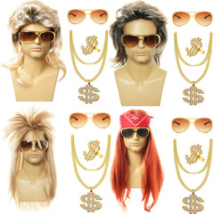 Amazon Halloween Wig 80s Punk US Dollar Necklace COS Wig Disco Party Wig Costume
