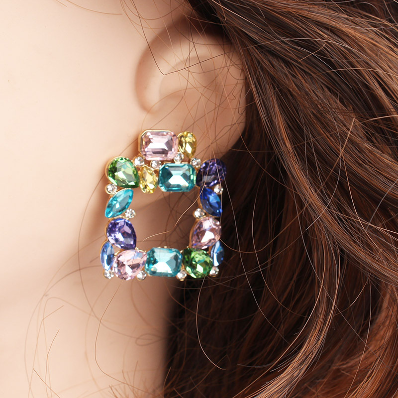 1 Pair Quantity Bohemian Square Alloy Plating Glass Women's Ear Studs 1 Pair