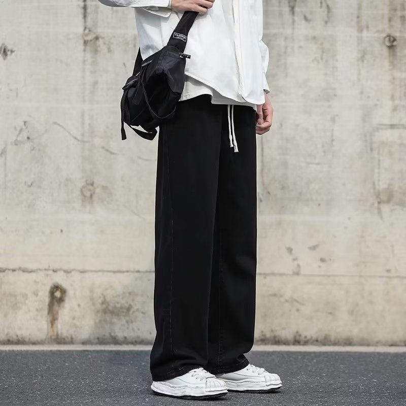 Estilo de moda estilo de Hong Kong jeans rectos sueltos hombres 2024 primavera y otoño nueva marca de moda pantalones casuales de todo fósforo pantalones de trapeador
