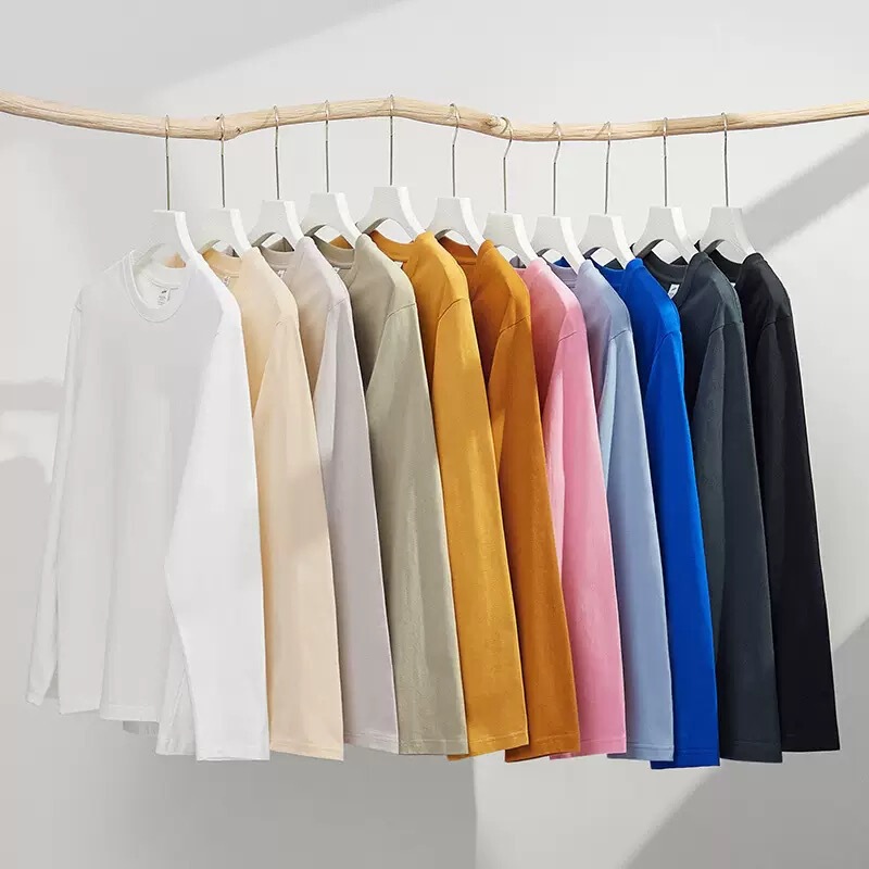 Spring and Autumn Heavyweight Pure Cotton Long-Sleeve T-Shirt for Men, Round Neck, Solid Color, Loose Fit, Slimming, Inner Layer Base Shirt, Long-Sleeve Spring and Autumn Heavyweight Pure Cotton Long-Sleeve T-Shirt for Men, Round Neck, Solid Color, Loose Fit, Slimming, Inner Layer Base Shirt, Long-Sleeve