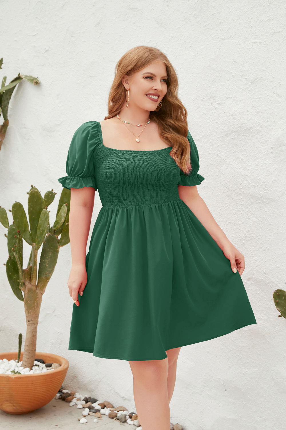Rochie de damă cu mânecă lungă și evazată, cu guler pătrat și evazat, stil de călătorie_voghion.com
