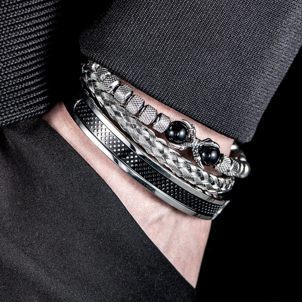 25g Weight Bracelets Classification Titanium Steel Chain Material Daily, Street Occasion Titanium Steel Material Geometric Pattern All Seasons Season Men's Gender Retro, Punk Style Retro Punk Geometric Titanium Steel Men's Bracelets Men Cuff & Bangle 10