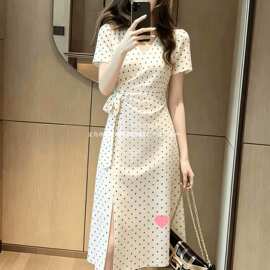 法式优雅风v领波点连衣裙女6年新气质时尚特绝美中长裙子图片色