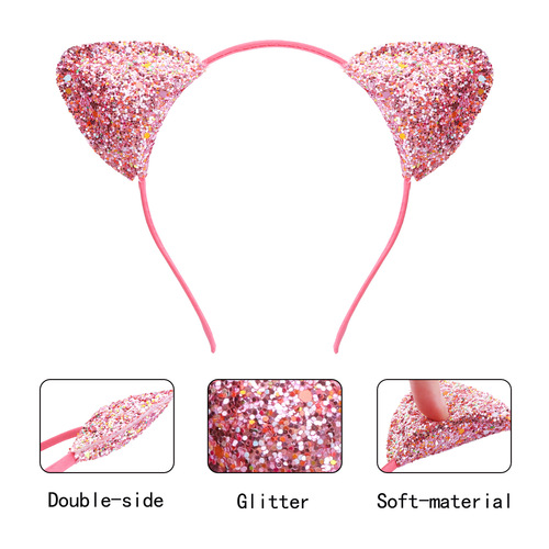 Women's Colorful Cat Ear Headband Children's Cartoon Small Fresh Animal Ear Hairpin Onion Powder Glitter Headband Accessories