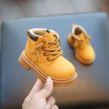 宝宝马丁靴儿童靴子秋季加绒棉靴男童鞋子小童短靴女童皮靴保暖鞋