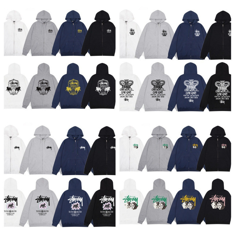 High-End Autumn and Winter New Fashion Brand Stussy Classic Letter Print Zip-Up Hooded Sweatshirt Collection Wholesale High-End Autumn and Winter New Fashion Brand Stussy Classic Letter Print Zip-Up Hooded Sweatshirt Collection Wholesale