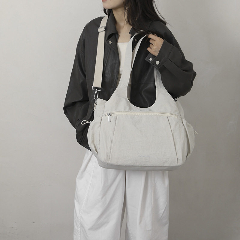 Túi tote nữ cỡ lớn chất liệu nylon nhẹ, túi đeo vai và đeo chéo tiện lợi — Khói tím, Quân đội xanh, màu be, màu nâu chi tiết 22