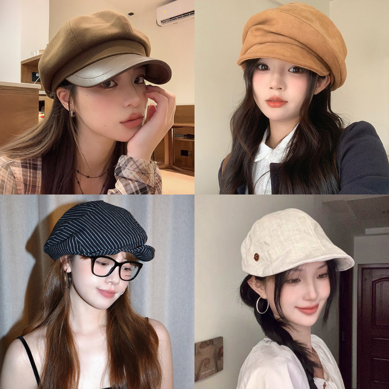 高级感贝雷帽子女秋冬季时尚百搭显脸小画家帽清新甜美八角报童帽|undefined