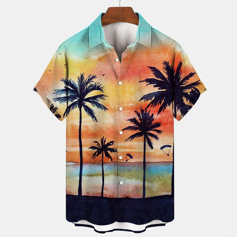 AliExpress Amazon Подростковая Летняя мужская рубашка с 3D цифровым принтом, Повседневная Свободная с изображением морского дерева