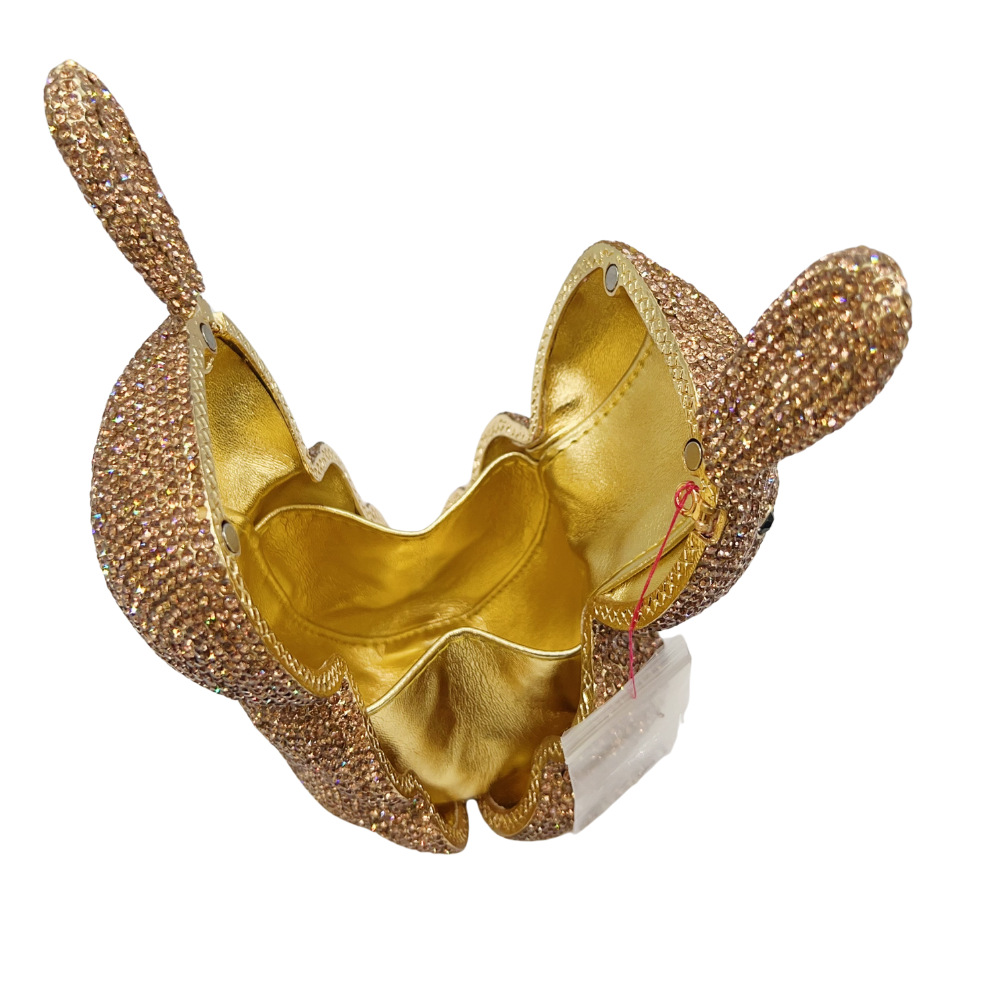 Túi xách tay dạ tiệc đính đá hình thỏ crystal — Vàng AB, Vàng pha lê, Rượu sâm banh, Màu trắng