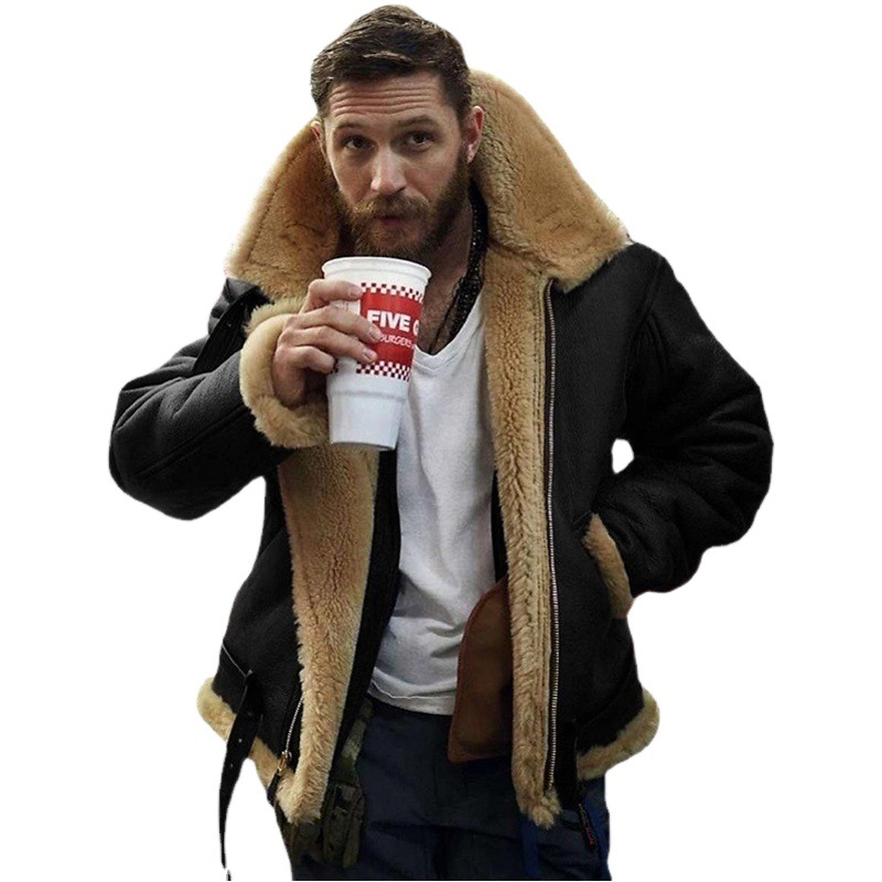 2021 europeo y americano nuevo abrigo de cuero y piel de los hombres chaqueta de piel de color de contraste al por mayor eBay Amazon Otoño e Invierno cremallera