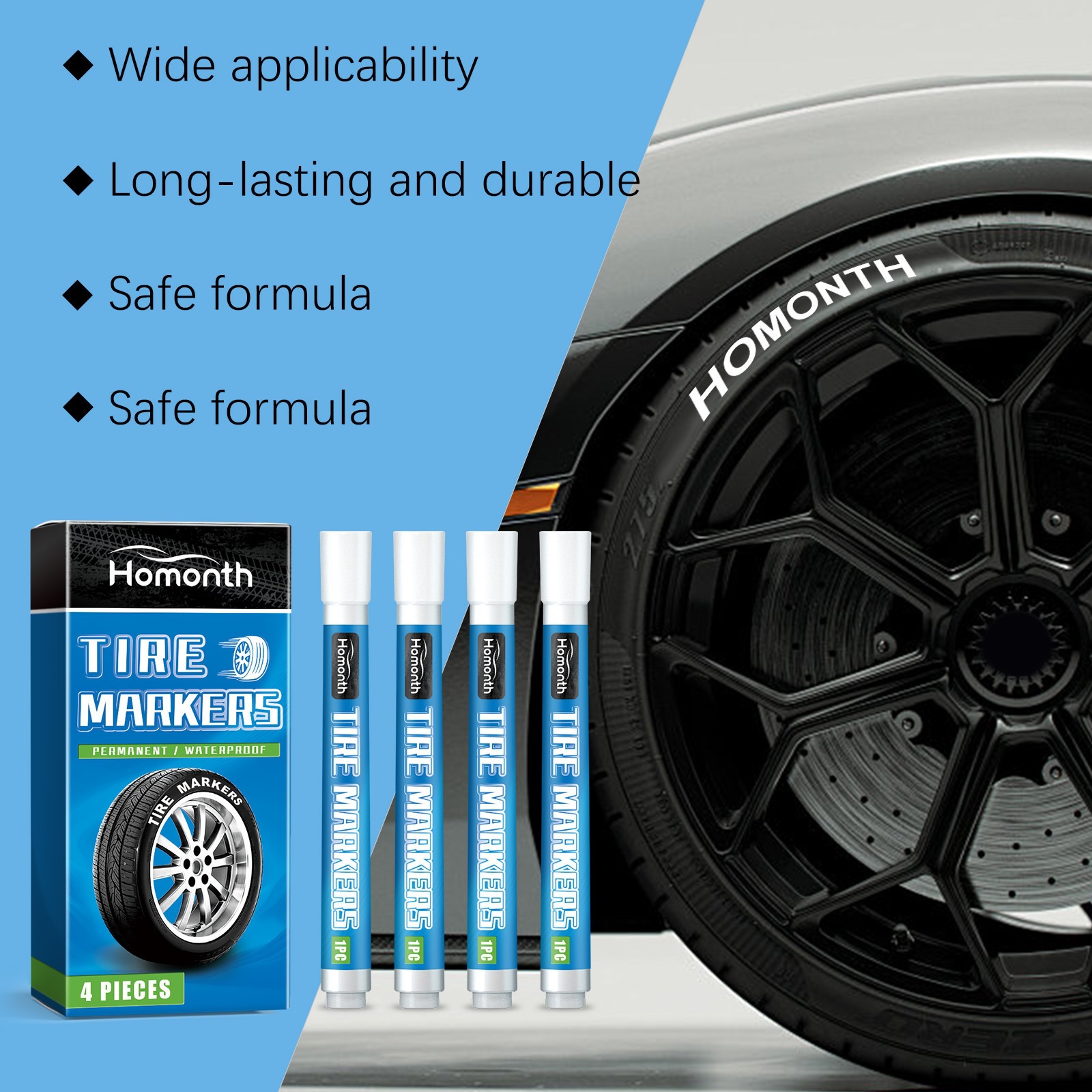 Homonth White Tire Paint Pen, Non-Fading Car Tire Paint Pen, Creative DIY Oil-Based Pen