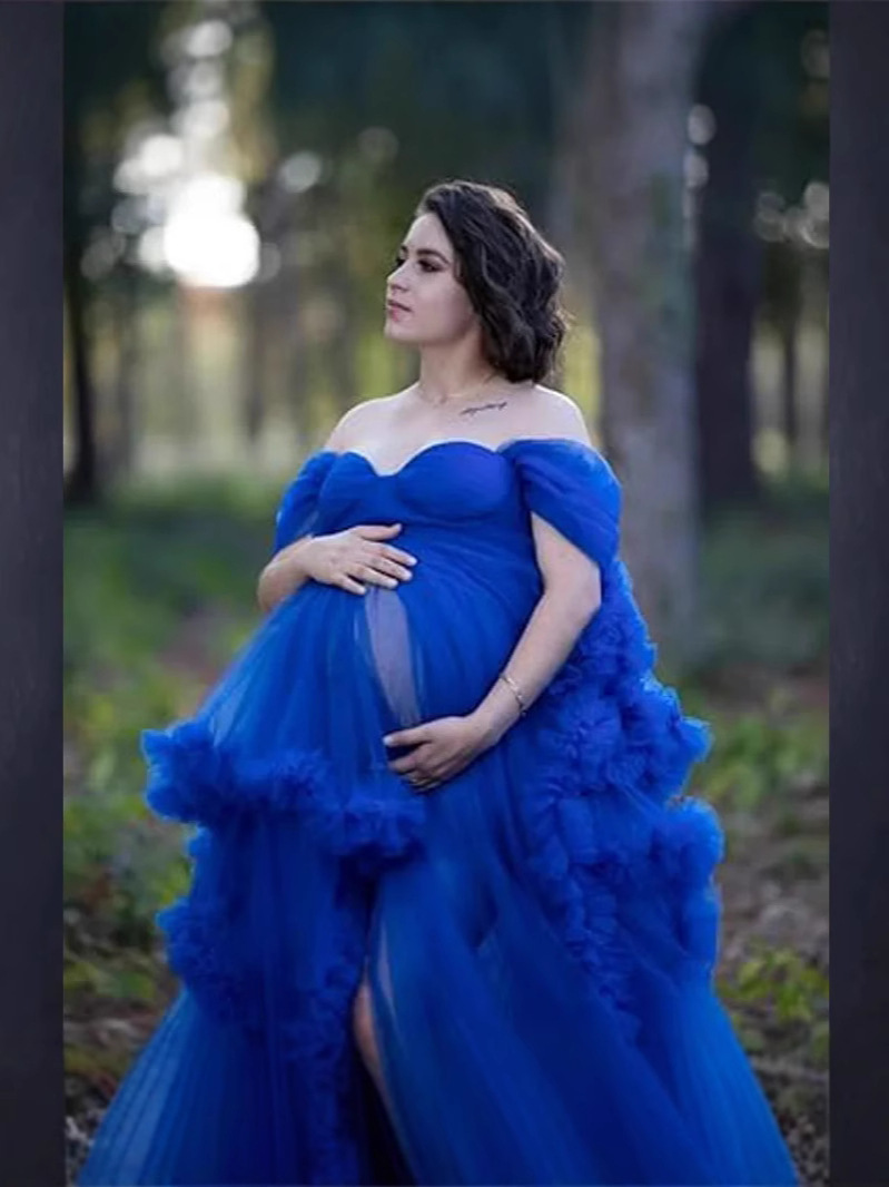 Comercio exterior ventas calientes nuevas mujeres embarazadas con un hombro sexy con una red de abdomen de fugas de estómago de fotos de arte de estudio de fotos de ropa de noche para mujeres
