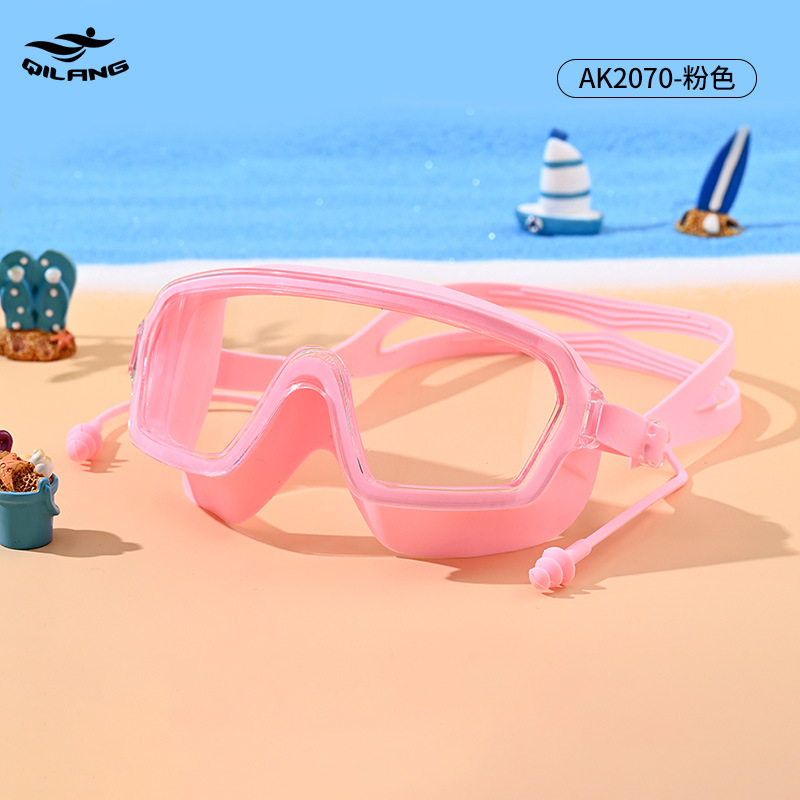 Gafas de Natación de Marco Grande para Adultos de PC, Impermeable y Antivaho, Con Tapones para los Oídos