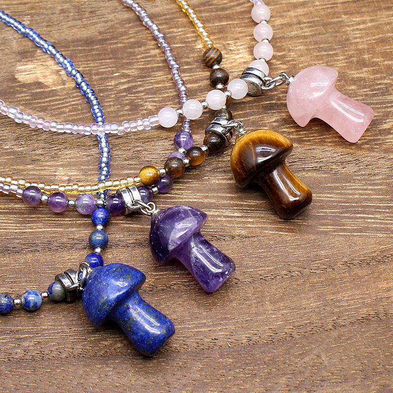 15g Weight Pendant Necklace Classification Alloy Chain Material Beaded Chain Chain Type Holiday Occasion Crystal Material Mushroom Pattern Spring&Summer Season Women's Gender Polishing Design Vacation, Classic Style Style Vacation Classic Style Mushroom Crystal Beaded Chain Beaded Necklaces Wholesale 无