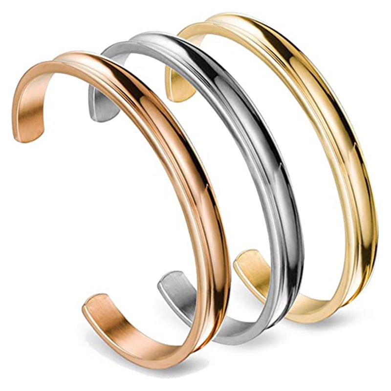 Xinghe Stainless Steel C- shaped Concave Open Bracelet Arc Groove Titanium Bracelet Advertising Promotional Gift Factory Outlet
