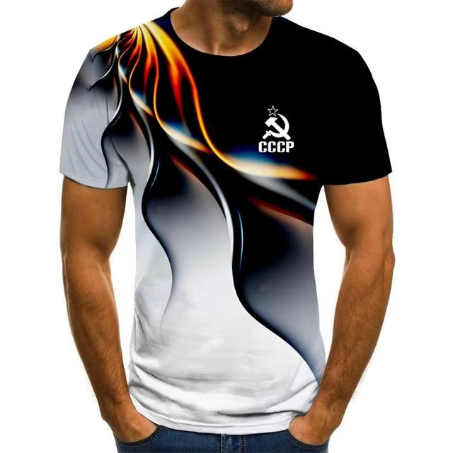 Colorido halo 3D impresión digital spot 2024 moda casual suelto cuello redondo manga corta transpirable camiseta para hombre