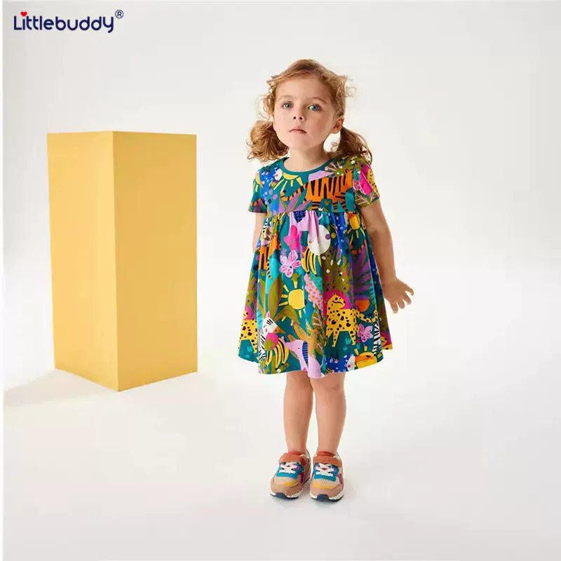 跨境littlebuddy夏季欧美风洋气卡通童裙公主裙 一件代发休闲百搭