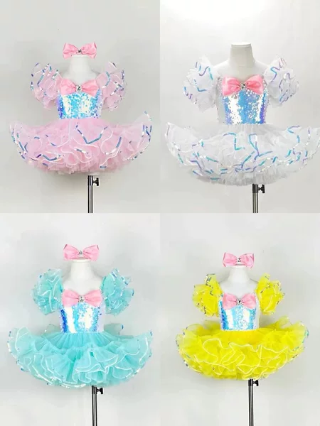 Children's Ballet Skirt Girls' Puffy Gown Performance Suit Sequin Fishing Line Colorful Kindergarten Show Dance Suit