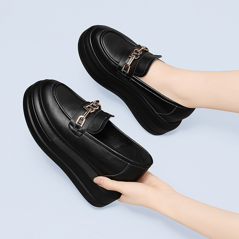 Mocasines de suela gruesa para primavera y otoño de 2024, nuevos zapatos individuales genuinos de estilo británico, pequeños de cuero con interior_voghion.com