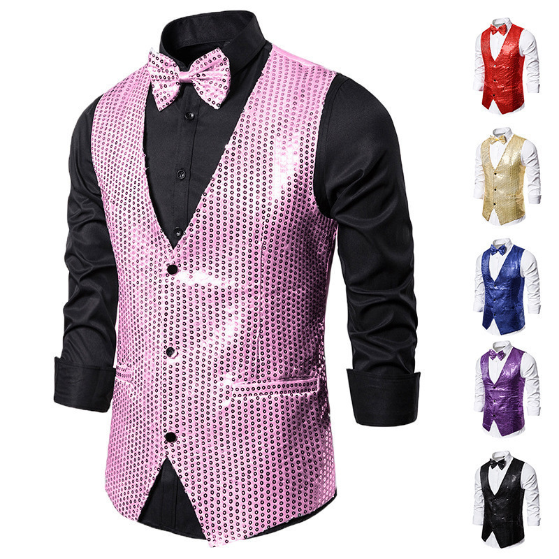 Men's Vest Sequin Performance Dress Jacket Nightclub Men's Host Emcee Photo Studio Vest Mj30