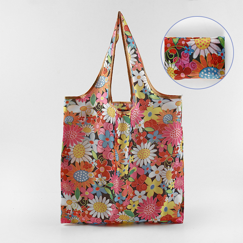 Nueva bolsa de compras plegable de gran capacidad, bolsa de compras para supermercado, bolsa de almacenamiento cuadrada de tela floral, nicho de estilo k, tamaño mediano 4665
