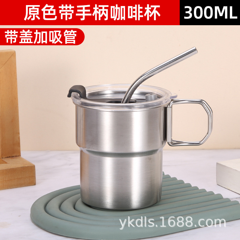 Taza de escalón de una sola capa para exteriores Taza de café de acero inoxidable 304 ins Vaso de cerveza de camping de borde rizado conveniente de alto valor