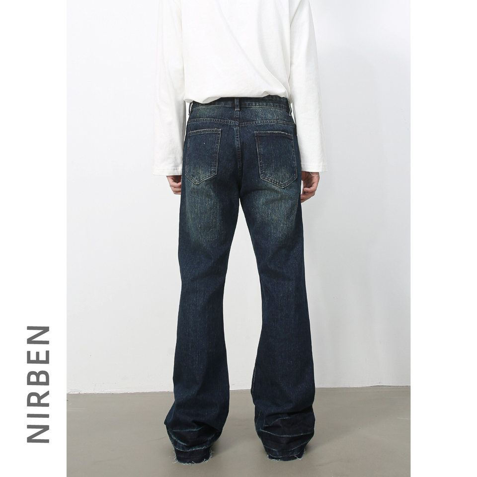 Quần jean nam ống loe nhẹ kiểu Mỹ, quần dài denim thoải mái — màu xanh