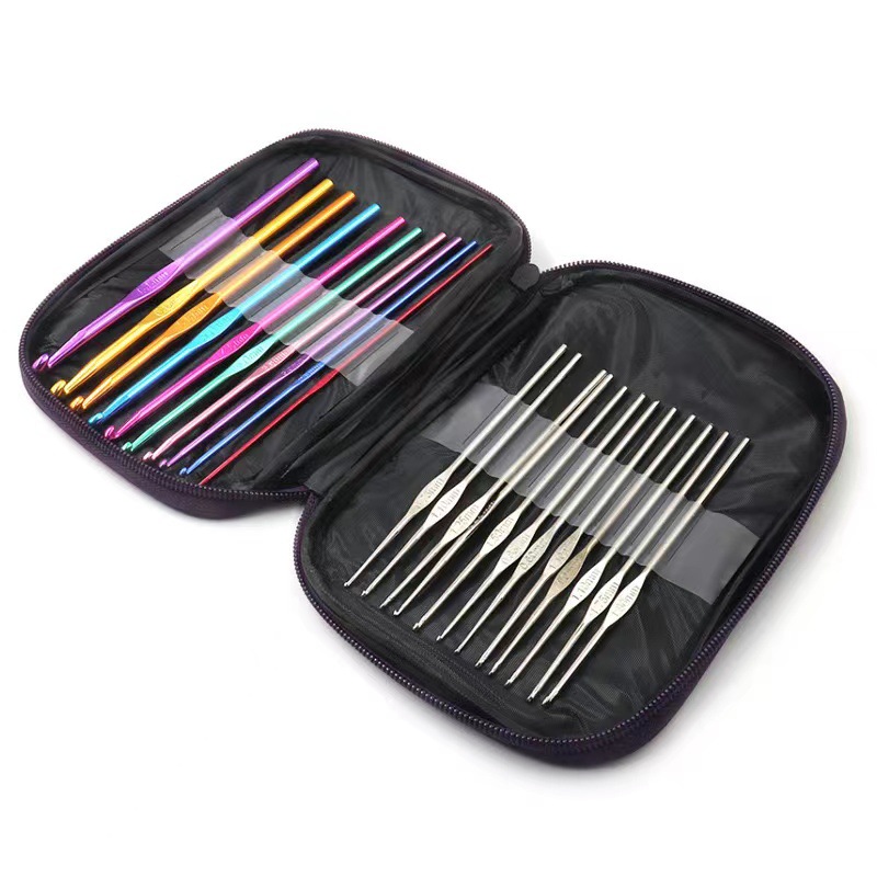 DIY principiantes fabricantes cubierta de cuero ganchillo de color acrílico conjunto de 22 ganchillo de metal conjunto de ganchillo de hierro