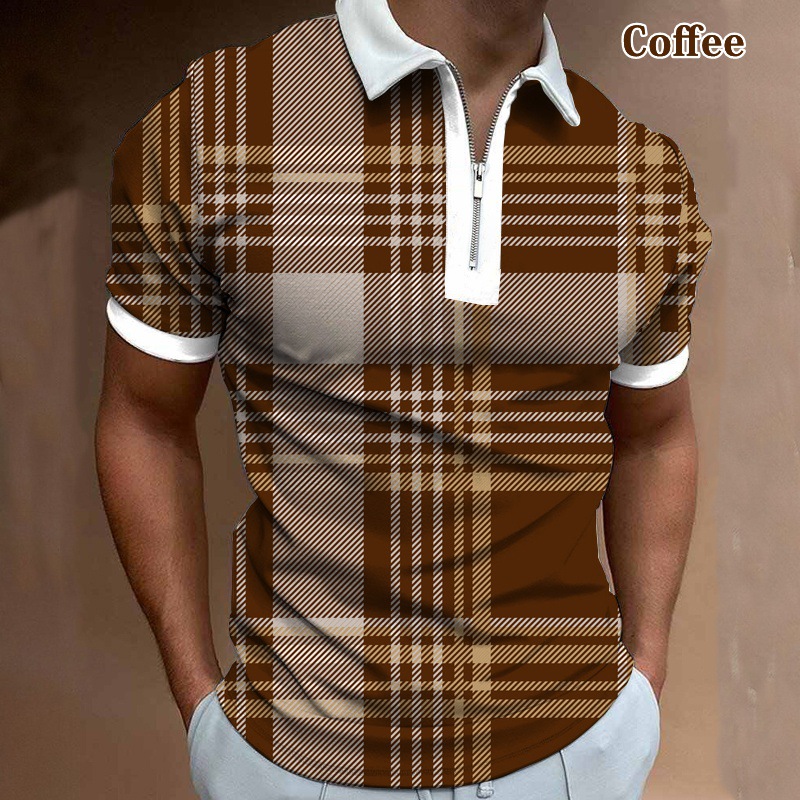 Camiseta Polo de Manga Corta con Cierre y Estampado 3D Informal para Hombre, Nueva Colección de Primavera para Exportación