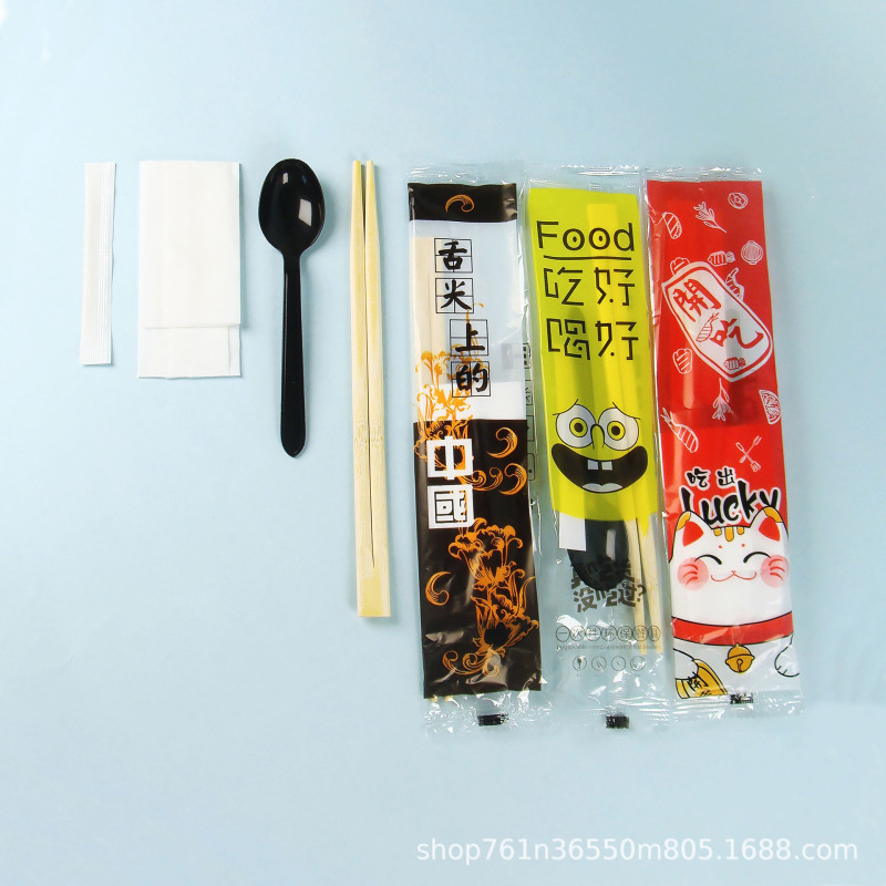 テイクアウト包装用使い捨て食器パッケージ、箸とスプーンの4点セットパッケージ、メーカー卸売|undefined