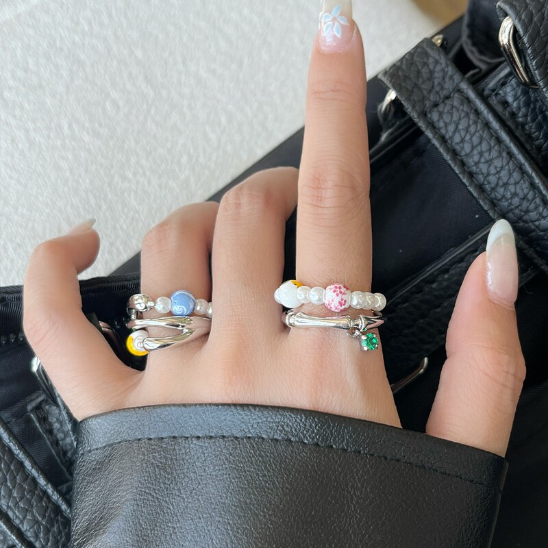 小众设计感彩色串珠戒指个性时尚开口指环甜美百搭小香风珍珠手饰|undefined