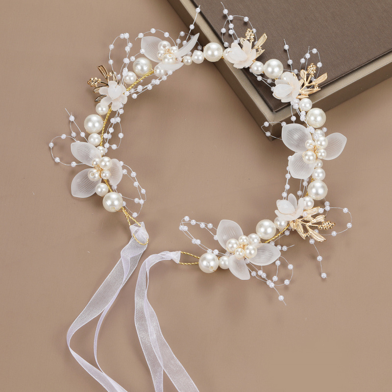 子供のガーランドプリンセスヘアアクセサリーパールフラワーリボンヘッドバンド女の子甘い誕生日フラワーガールホストパフォーマンスヘッドバンド|undefined