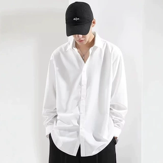 2025春秋季冰丝衬衫男长袖白色休闲衬衣宽松大码垂感感寸衫薄款