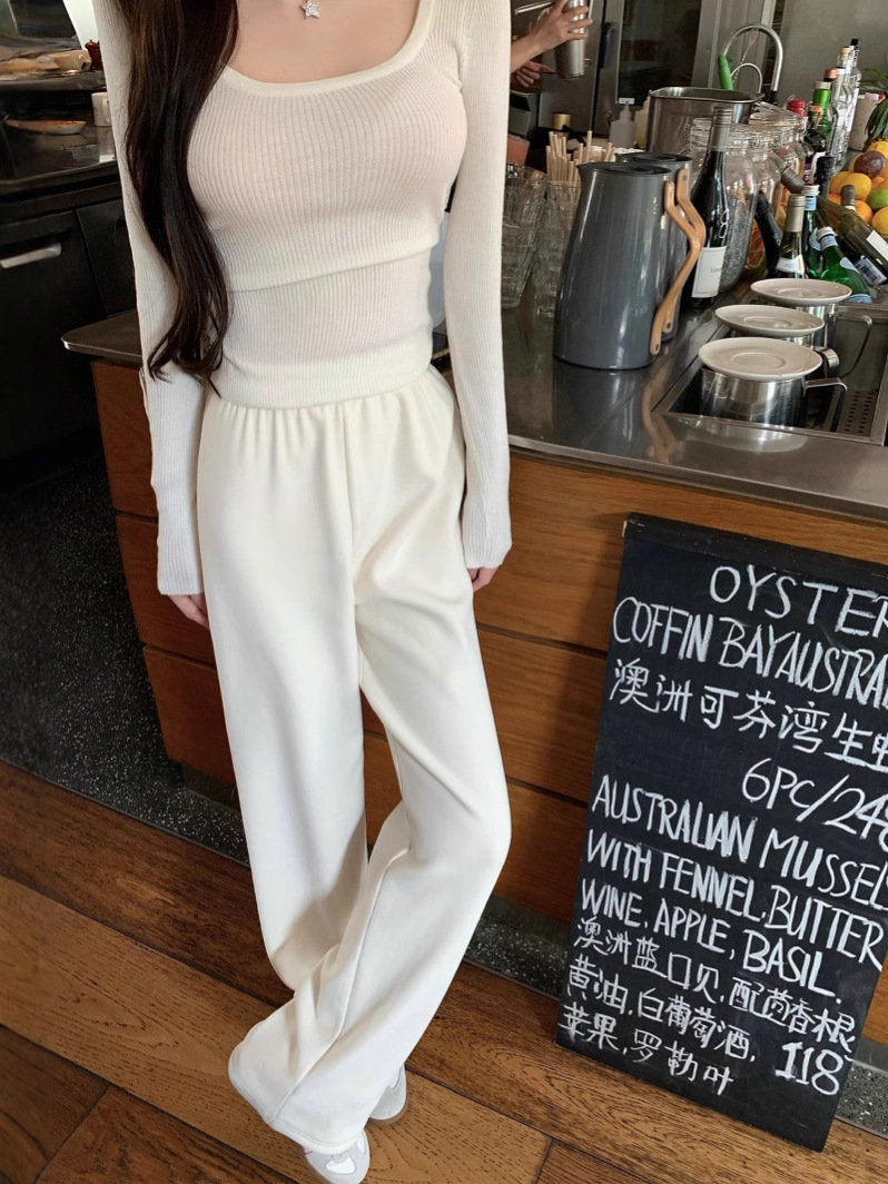 Viejos salvajes de piernas frías ~ 24 otoño y invierno nuevos pantalones de piernas sueltos y delgados, cintura elástica y pantalones casuales de lana