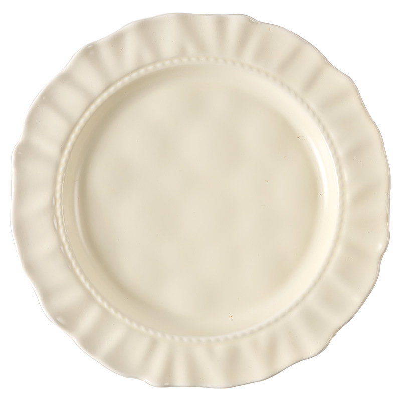Plato plano de color crema de alto valor, platos caseros, platos de postres, platos de platos exquisitos, platos en forma de encaje, platos de platos