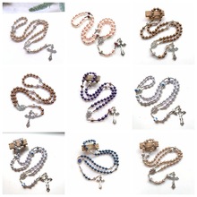 外贸速卖通饰品热卖陶瓷玫瑰玻璃仿珍珠串珠吊坠男女百搭毛衣链