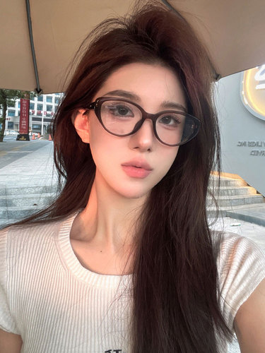 Retro Korean cat eyes, orange cat, black frame, plain makeup artifact, high-end sense, slimming for square and round faces, can be equipped with prescription myopia glasses