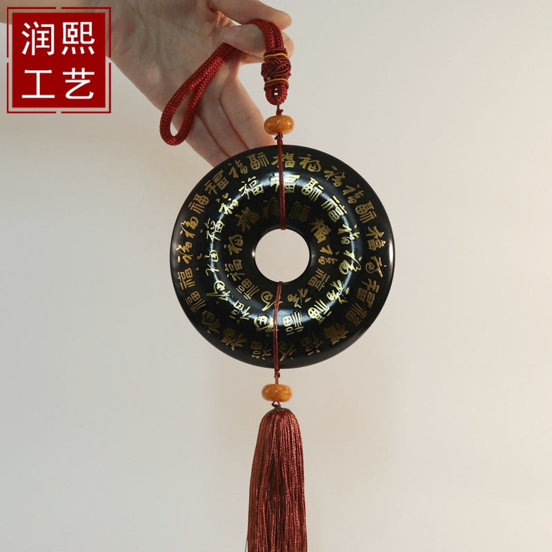泰山墨玉百福平安扣中国风家居客厅书房摆件泰山赐福玉石吉祥摆件