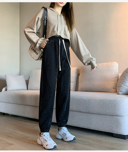 Women's Sport Pants Loose Leg Warm Fleece Lined Hooded Pants for Autumn/Winter, Tall and Slim Fit, Versatile Fashion Trendy Hot Sale