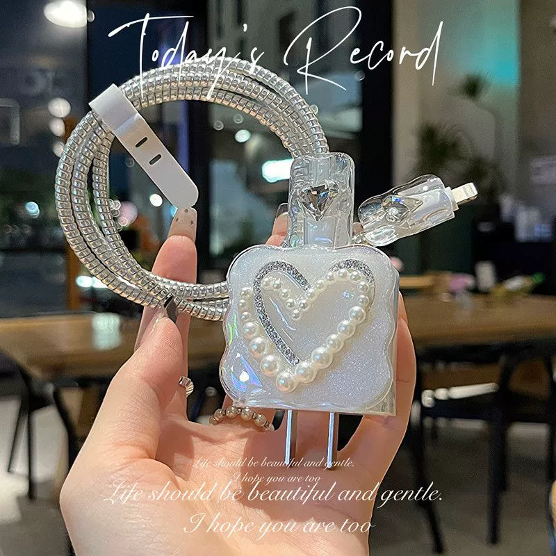 Защитный чехол для кабеля в форме сердца, белый, для зарядного устройства Apple 16 20 Вт, с волнистой смолой